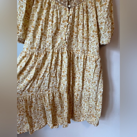 Butter yellow Floral Puff Sleeve Dress farmhouse dress - Picture 9 of 9